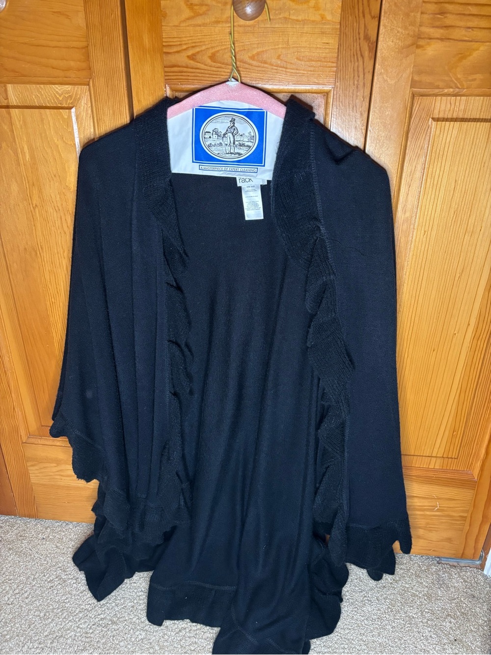 Black Women's Ruffled Open-Front Shawl Cardigan by r&k